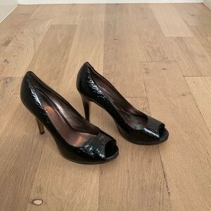 Nine West Open Toe Black Pump, Size 8